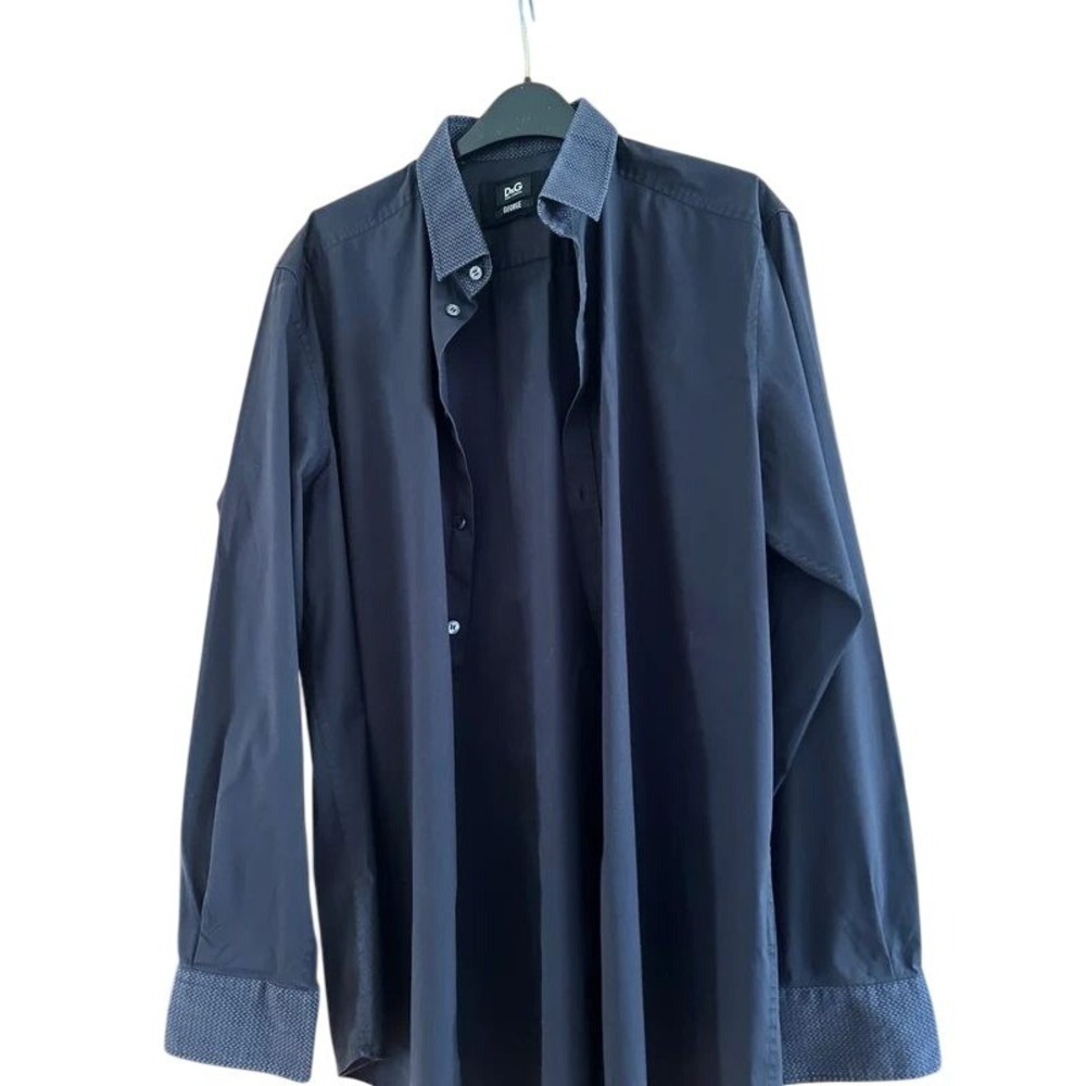 D&G Dolce & Gabbana George Navy Blue Contrast Collar Button Down Shirt RS0732‎